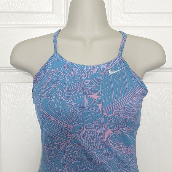 Nike Girls One-Piece Swimsuit Cross Back Blue Pink Size Large (12-13 years old) - Picture 2 of 9